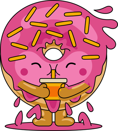 Personagem mascote donut bebendo suco  Ilustração