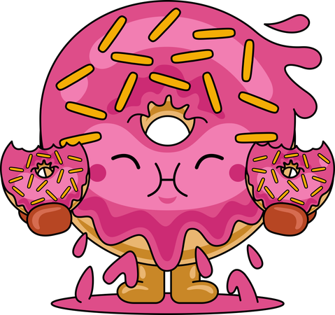 Donut-Maskottchen-Charakter, der Donut isst  Illustration