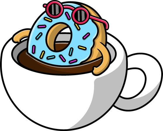 Donut nadando em xícara de café  Ilustração