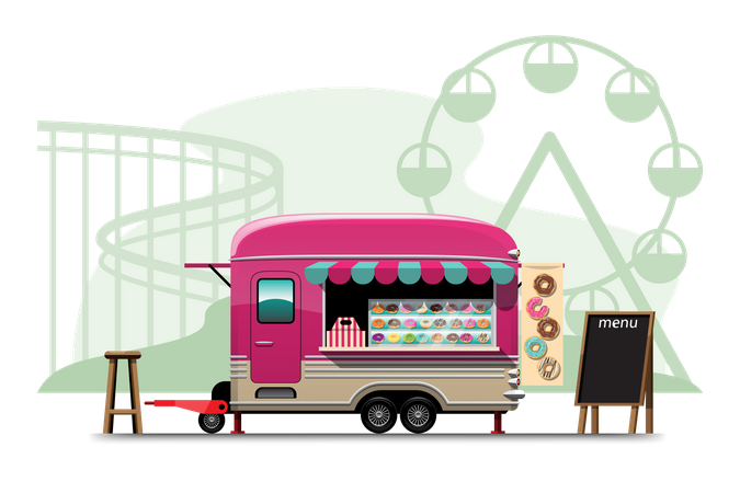 Donut shop on wheels  Illustration