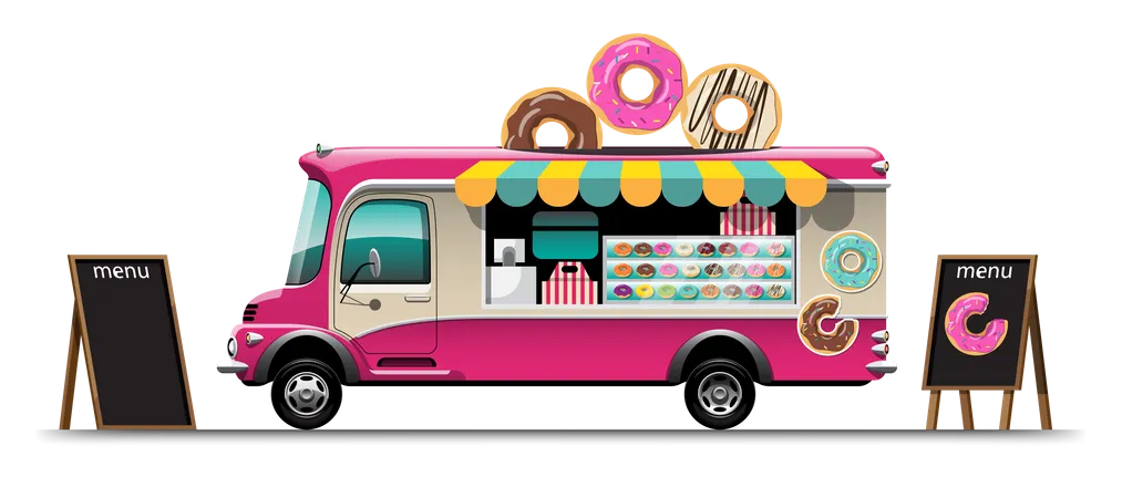 Donut van shop on wheels  Illustration