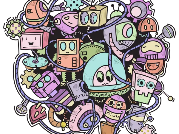 Doodle Robot Wall Art  Illustration