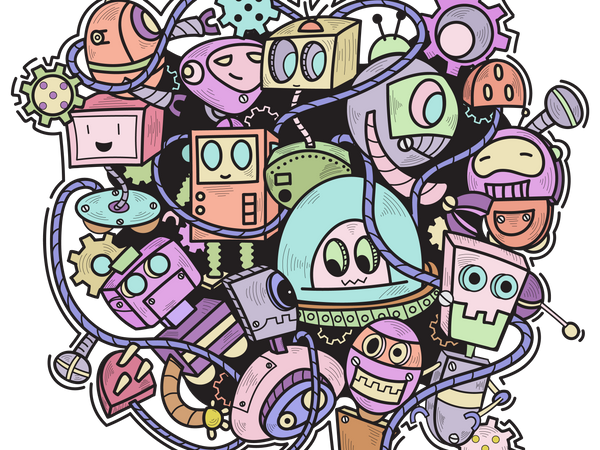 Doodle Robot Wall Art  Illustration