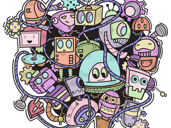 Doodle Roboter Wandkunst  Illustration