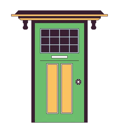 Door Building Exterior 2 D Linear Cartoon Object Doorway Entrance Isolated Line Vector Element White Background Facade House Residential Entry Door With Window Color Flat Spot Illustration Illustration