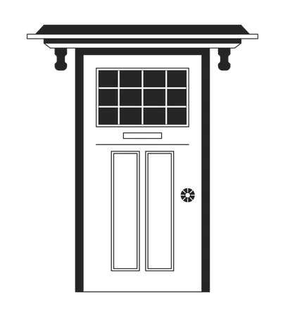 Door Building Exterior Black And White 2 D Line Cartoon Object Doorway Entrance Isolated Vector Outline Item Facade House Residential Entry Door With Window Monochromatic Flat Spot Illustration Illustration