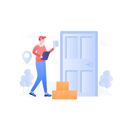 Carefully Crafted Flat Illustration Of Door Delivery Illustration