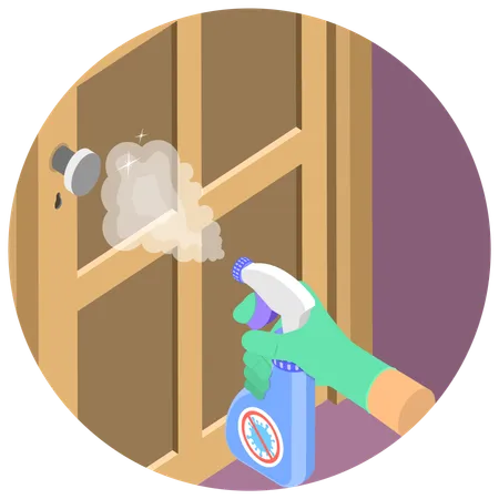 3 D Isometric Flat Vector Icon Of Door Handle Cleaning Prevention Spreading Bacteria And Viruses イラスト