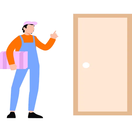 The Boy Is At The Door To Deliver The Parcel Illustration