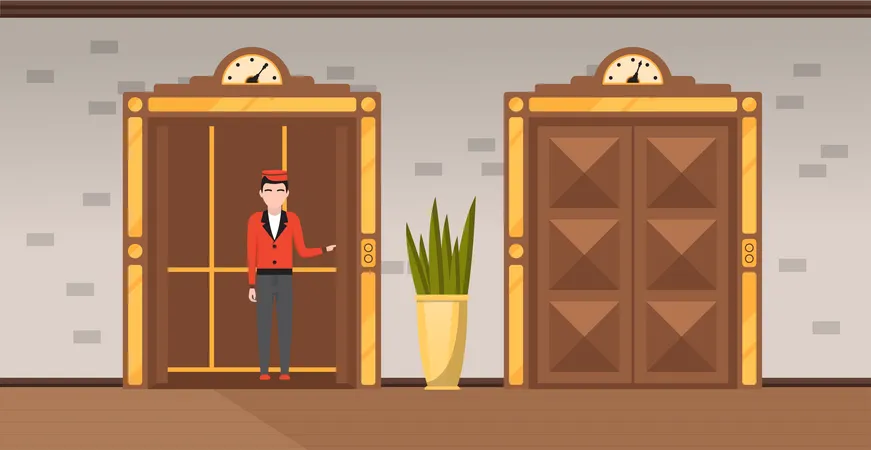 Doorman standing near lift  Illustration