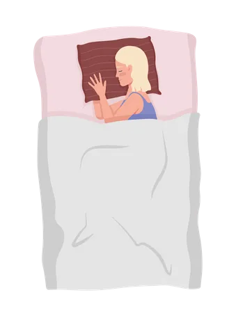 Dorminhoco lateral feminino deitado na cama descansadamente  Ilustração