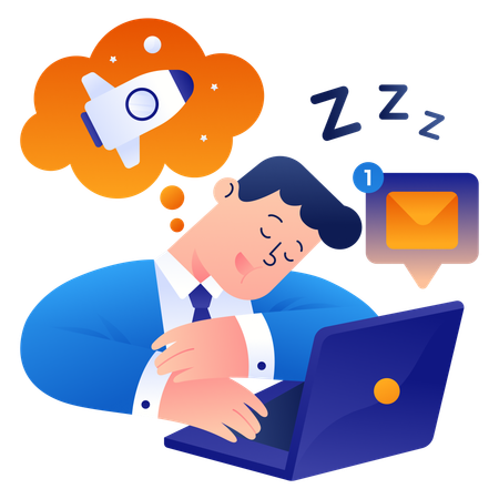 Dormir pendant les heures supplémentaires au bureau  Illustration