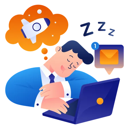 Dormir pendant les heures supplémentaires au bureau  Illustration