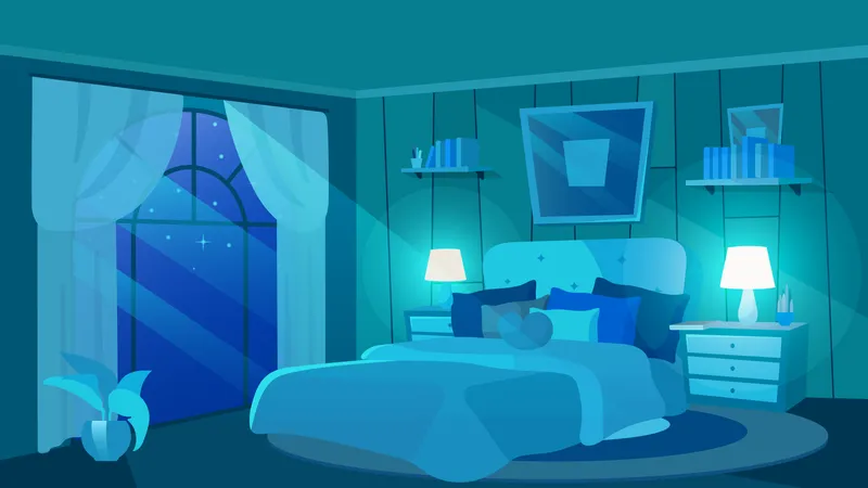 Dormitorio femenino por la noche  Ilustración