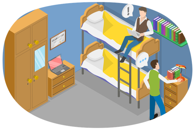 Dormitorio universitario y albergue para estudiantes  Ilustración