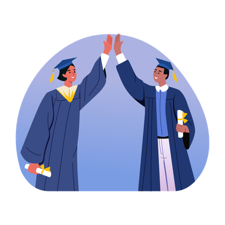 Dos estudiantes chocando los cinco  Ilustración