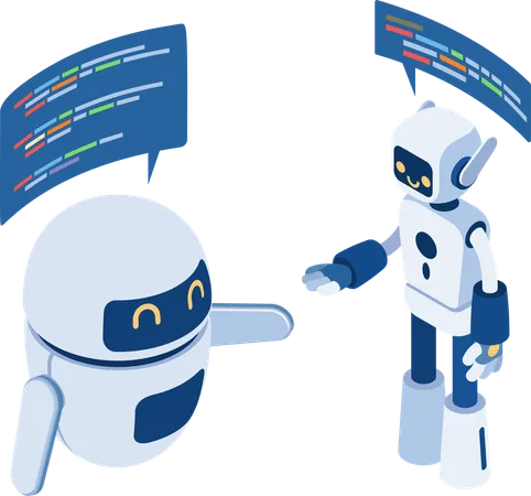Dos robots Ai hablando  Ilustración
