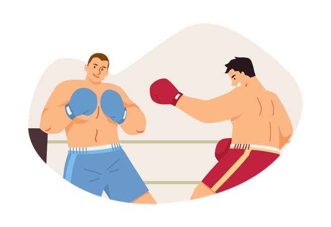 Dos boxeadores peleando en el ring  Ilustración