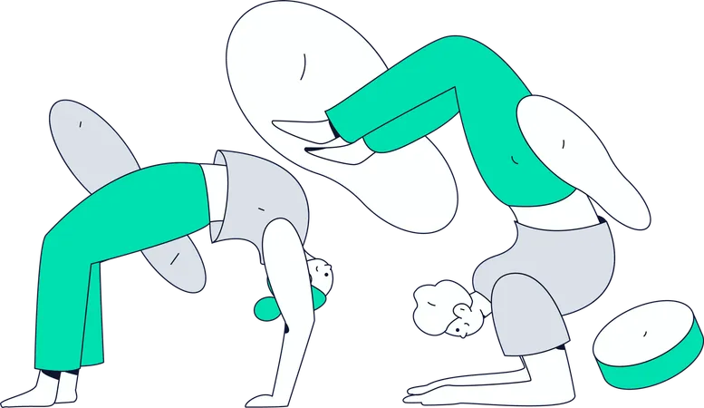 Dos chicas haciendo ejercicio de yoga.  Ilustración