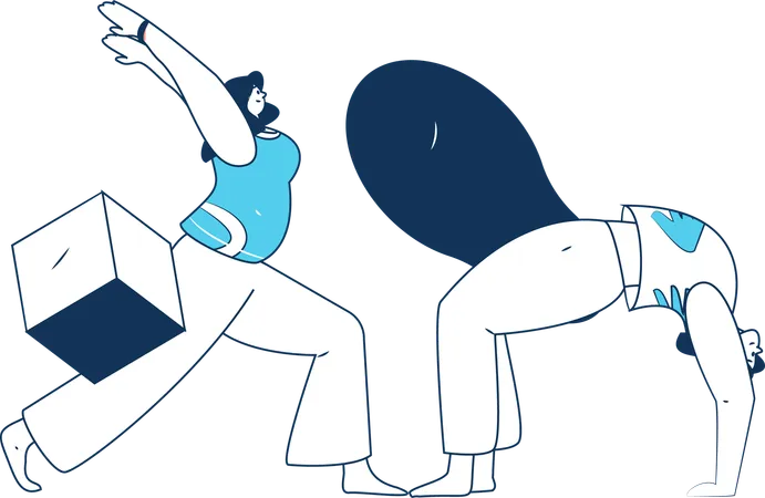 Dos chicas haciendo ejercicio de yoga.  Ilustración