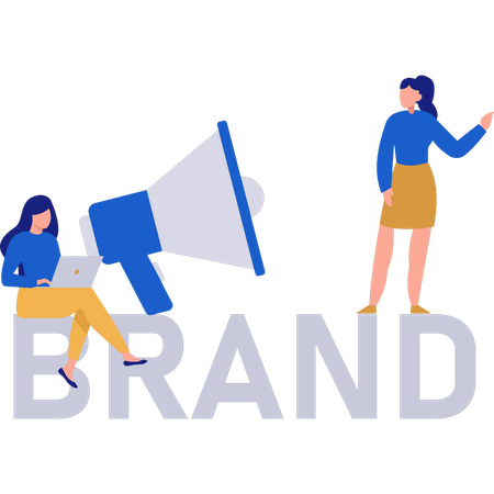 Dos chicas trabajando en marketing de marca  Ilustración