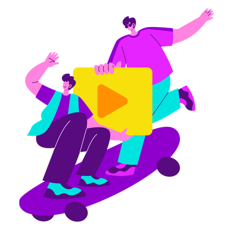 Dos chicos creando contenido de colaboración  Ilustración