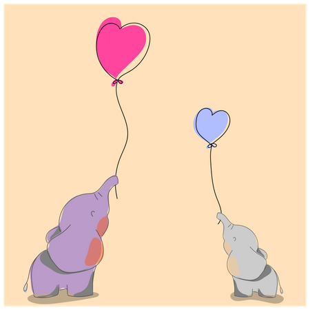 Dos elefantes con globos.  Ilustración