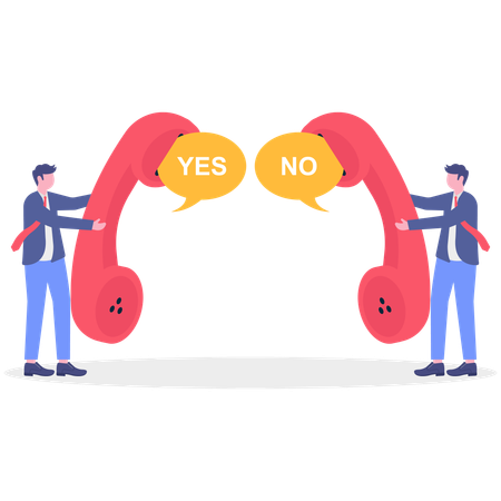 Dos empresarios eligen entre sí y no.  Ilustración