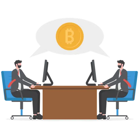 Dos empresarios hablando de Bitcoin y negocios.  Ilustración