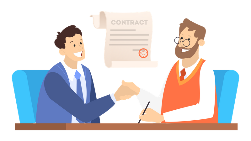 Dos empresarios se dan la mano como resultado de un acuerdo  Ilustración