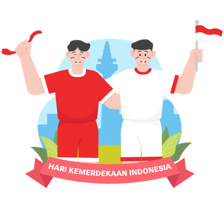 Dos hombres abrazándose en el día de la independencia de Indonesia  Ilustración