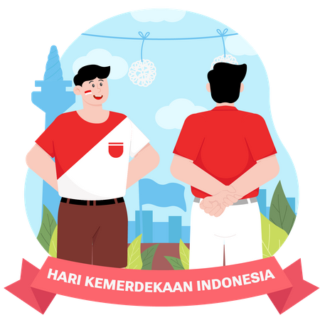 Dos hombres compiten por comer galletas saladas en el día de la independencia de Indonesia  Ilustración