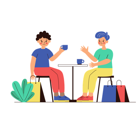 Dos hombres con bolsas en un café  Ilustración