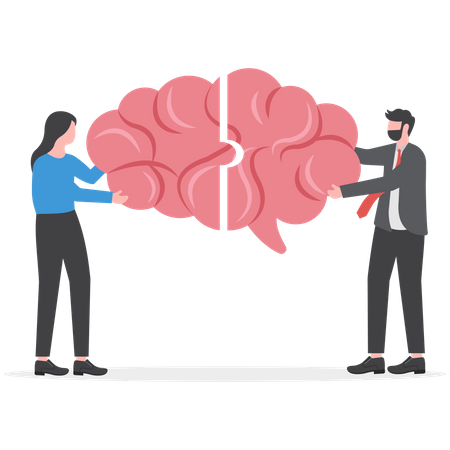 Dos hombres de negocios empujan el cerebro para la comunicación  Ilustración