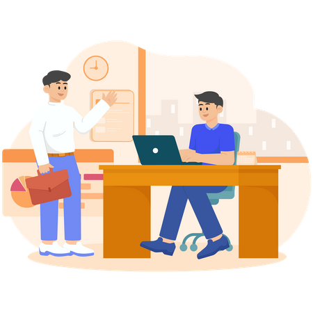 Dos hombres intercambian saludos en la oficina  Ilustración