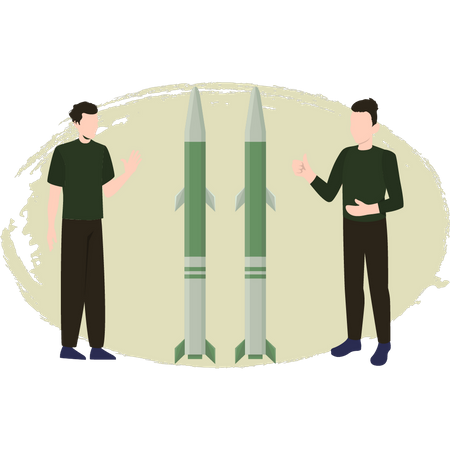 Dos hombres hablando de misiles  Ilustración