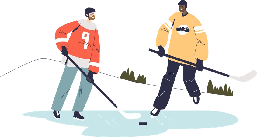 Dos hombres juegan hockey  Ilustración