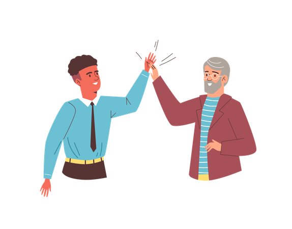 Dos hombres se saludan en la oficina en el trabajo.  Ilustración