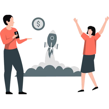 Dos inversores ganan dinero con un cohete  Ilustración