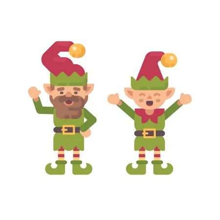 Dos lindos elfos navideños  Ilustración