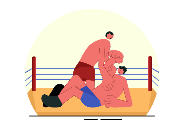 Dos luchadores practicando lucha libre  Ilustración