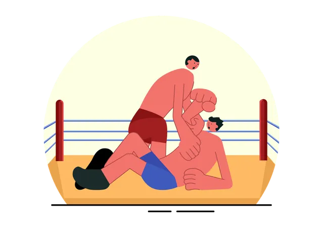 Dos luchadores practicando lucha libre  Ilustración