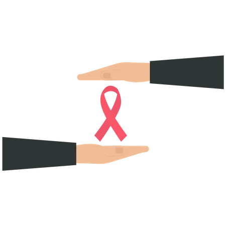 Dos manos sostienen un símbolo de cinta de cáncer de hígado  Ilustración