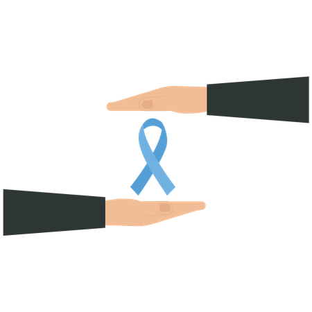 Dos manos sostienen un símbolo de cinta de cáncer de vejiga  Ilustración