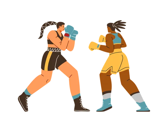 Dos mujeres boxeadoras peleando  Ilustración