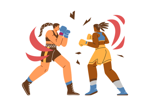 Dos mujeres boxeadoras peleando  Ilustración