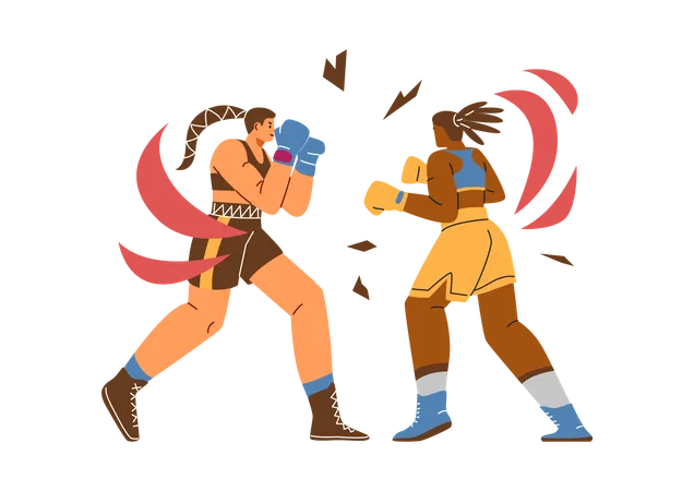 Dos mujeres boxeadoras peleando  Ilustración