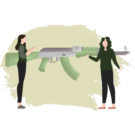 Dos mujeres hablando de pistola  Ilustración