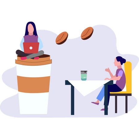 Dos niñas tomando café  Illustration