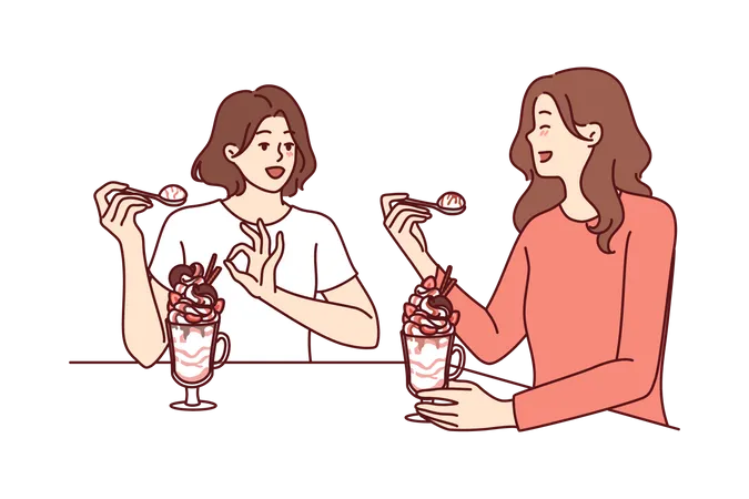 Dos niñas comiendo helado  Ilustración